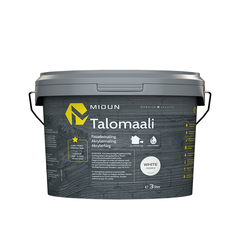 Midun Akrylaatti Talomaali V Valkoinen 3 L, Valkoinen, Vesiohenteinen