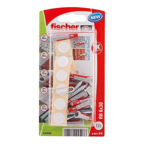 Fischer Yleistulppa Duopower 6x30mm 12 Kpl, Mukana Ruuvi Ja Peitelevy Neljän Värisenä