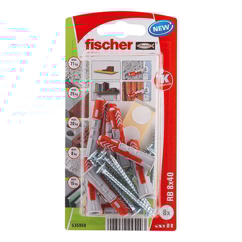 Fischer Yleistulppa Duopower 8x40mm 8 Kpl, Mukana Ruuvi Ja Peitelevy Neljän Värisenä