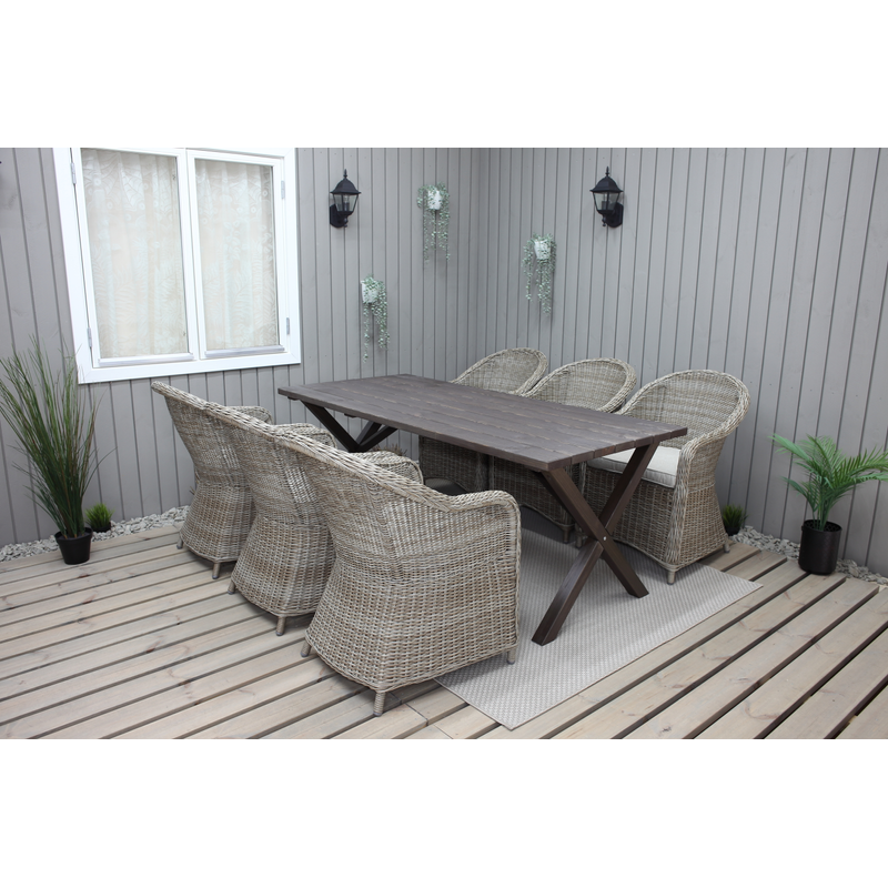 Baltic Garden Ulkokalusteryhmä 190 Cm Pöytä & 6 Belize Luonnolliset Tuolit Ruskea