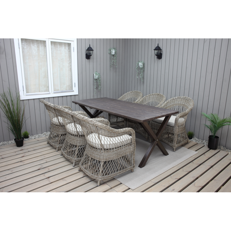 Baltic Garden Ulkokalusteryhmä 190 Cm Pöytä & 6 Merida Luonnolliset Tuolit Ruskea