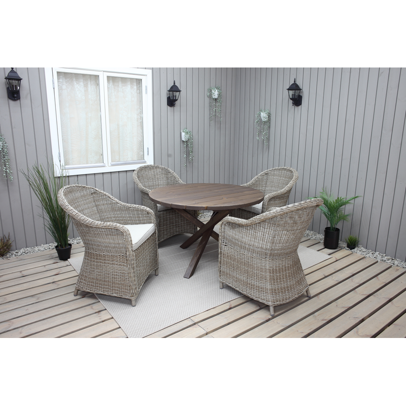 Baltic Garden Ulkokalusteryhmä Ø 112 Cm Pöytä & 4 Belize Luonnollista Tuolia Ruskea