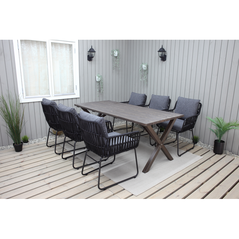 Baltic Garden Ulkokalusteryhmä 190 Cm Pöytä & 6 Levanto Harmaat Tuolit Ruskea