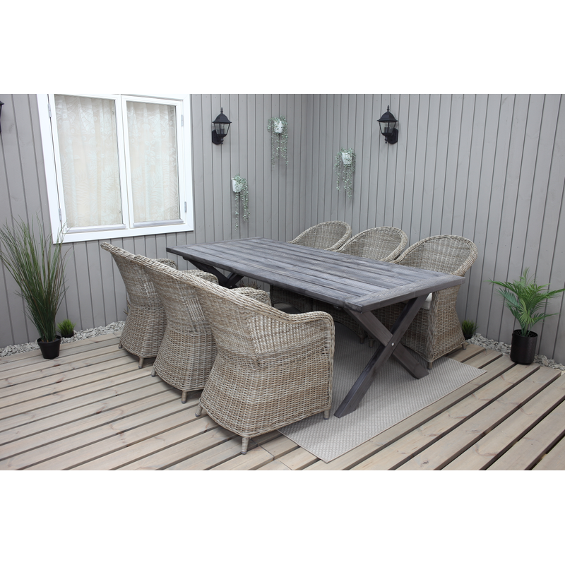 Baltic Garden Ulkokalusteryhmä 220 Cm Pöytä & 6 Belize Luonnollista Tuolia Harmaa