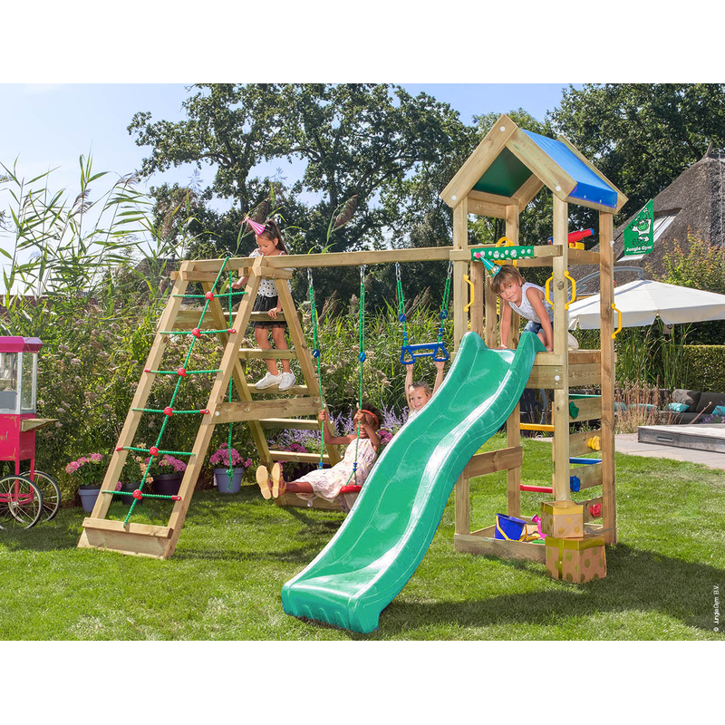 Jungle Gym Leikkitorni Täydellinen Patio Kiipeilyteline, 2 Keinua Ja Tummanvihreä Liukumäki
