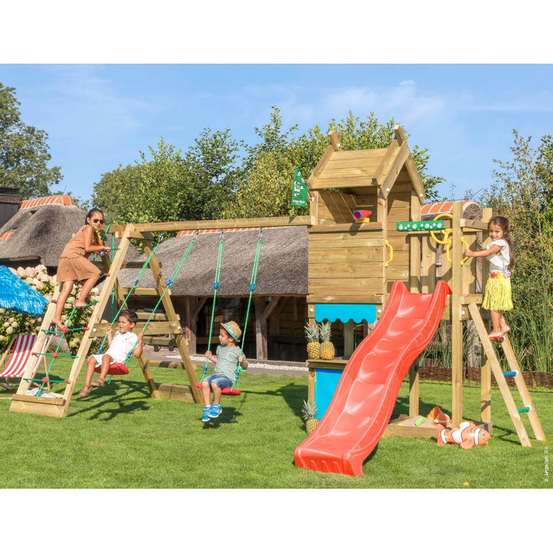 Jungle Gym Leikkitorni Täydellinen Resort Kiipeilymoduuli Ja Punainen Liukumäki