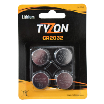 Batteri Litium CR2032 4-pack TyZon