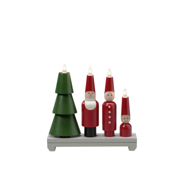 sähköinen kynttilänjalka 4 kynttilän puinen punainen/vihreä joulupukin juna Gnosjö Konstsmide