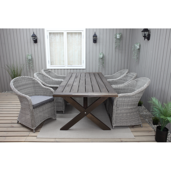 Ulkokalusteryhmä 220 cm pöytä & 6 Belize harmaata tuolia Baltic Garden