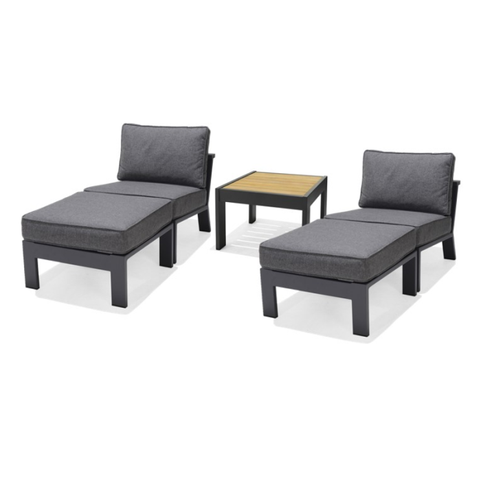 Ulkosetti PALAU 2 kpl sivutuoleja + 2 kpl jalkarahi(a) + sivupöytä 60 cm Lifestyle Garden